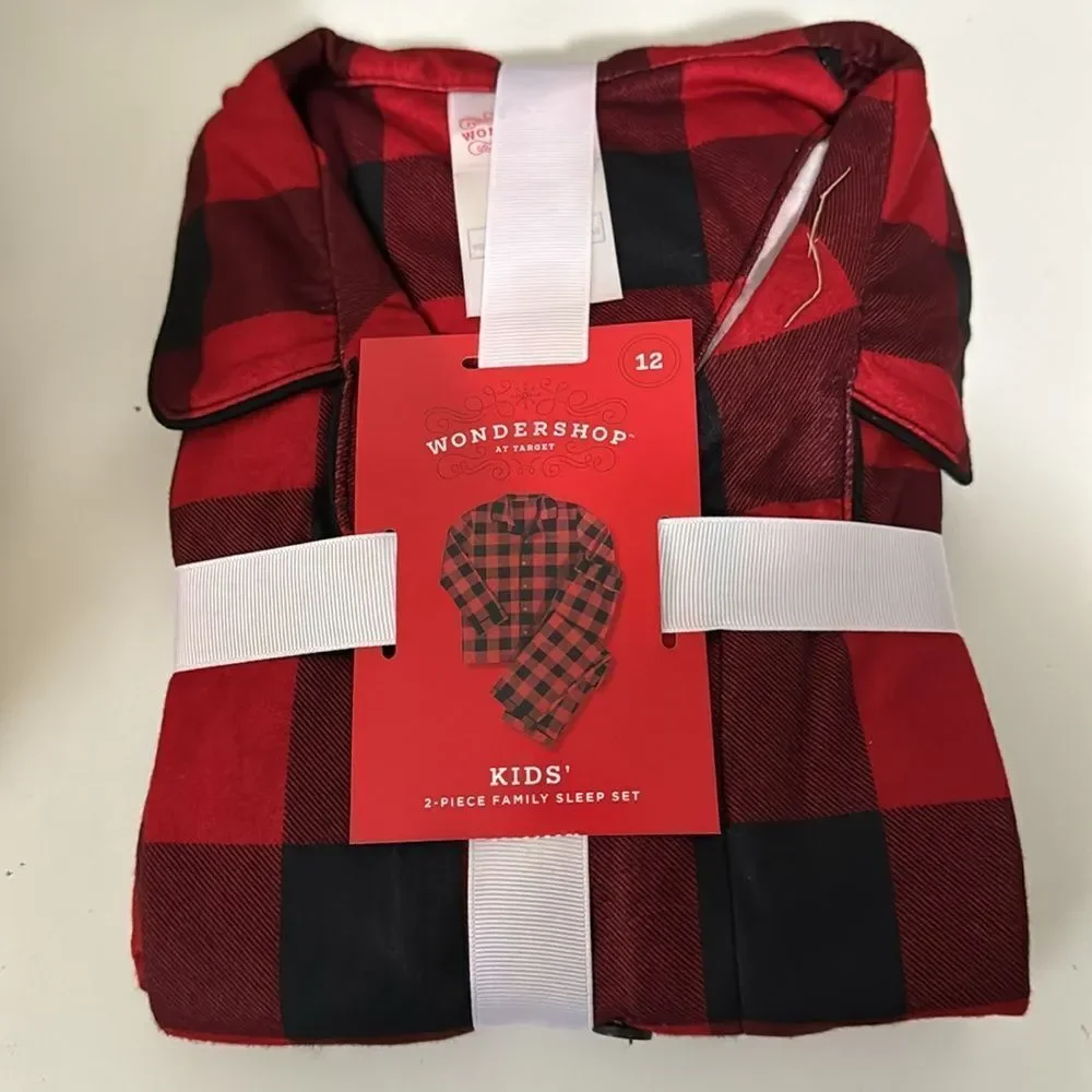 🔥Wondershop Unisex Toddler Buffalo Check Matching Family 2-Pc Pajama- (Red, 12